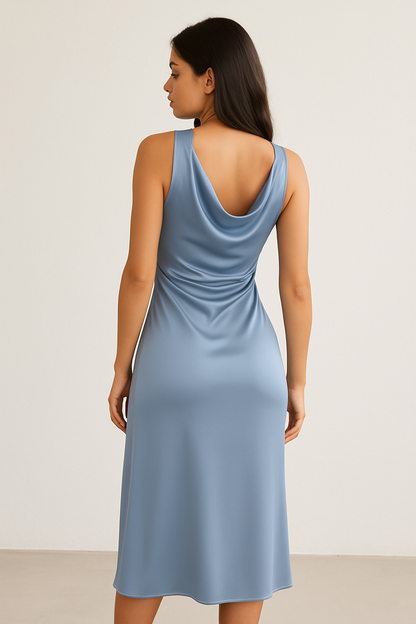 Women's Satin Cowl Neck Midi Dress Light Blue