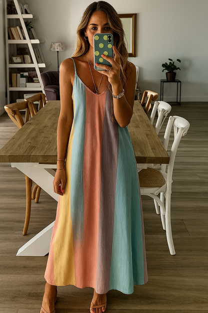 Women's Maxi Dress Pastel Striped