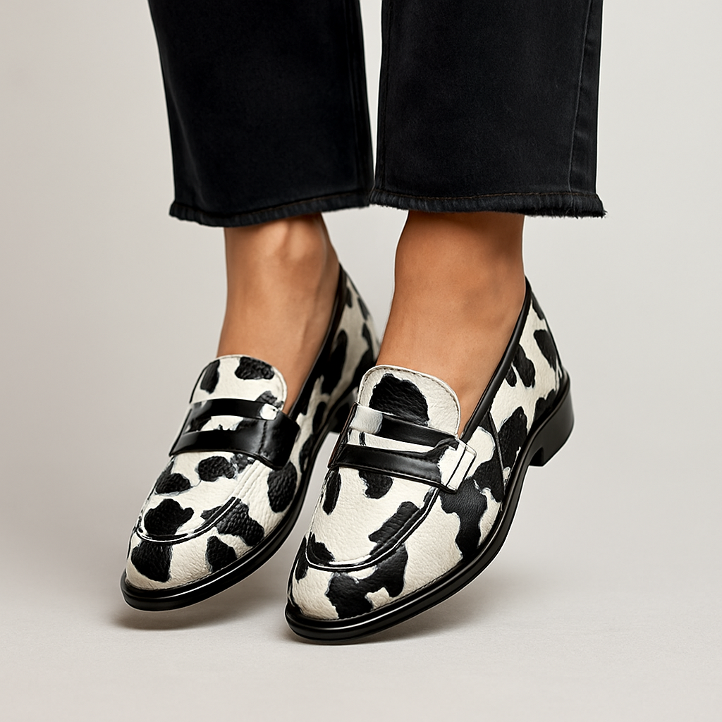 Women's Cow Print Slip-On Loafers - VibreMode