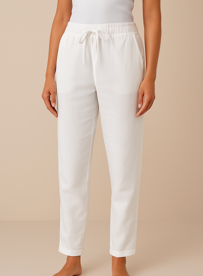 Linen Blend Trousers Elegant Beige - VibreMode
