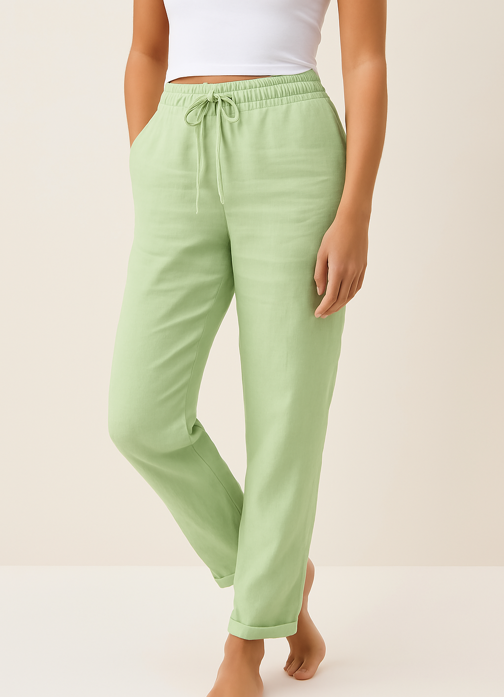 Linen Blend Trousers Elegant Beige
