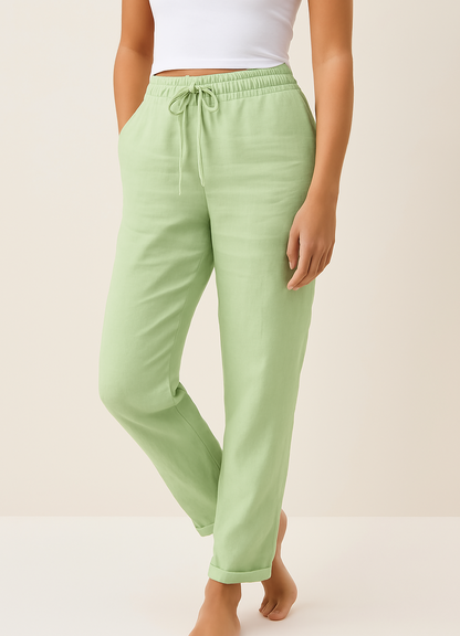 Linen Blend Trousers Elegant Beige