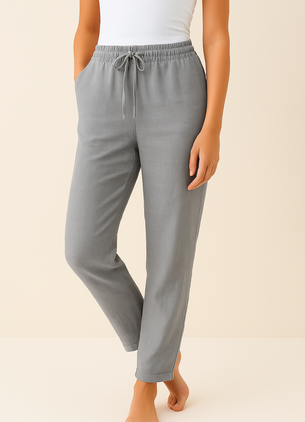 Linen Blend Trousers Elegant Beige