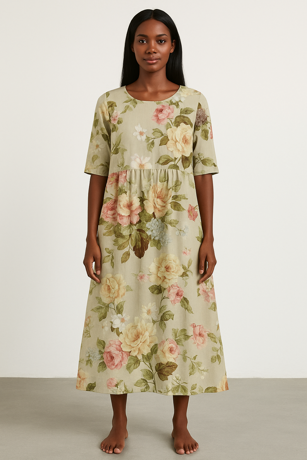 Women's Khaki Midi Dress - VibreMode