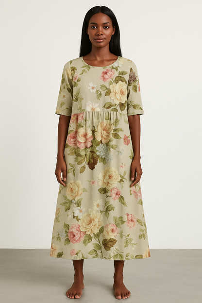 Women's Khaki Midi Dress - VibreMode