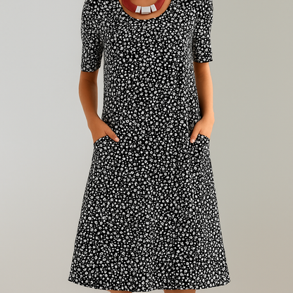 Women's Floral Midi Dress High Waist With Pockets - VibreMode
