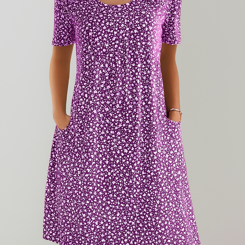 Women's Floral Midi Dress High Waist With Pockets