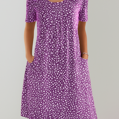 Women's Floral Midi Dress High Waist With Pockets