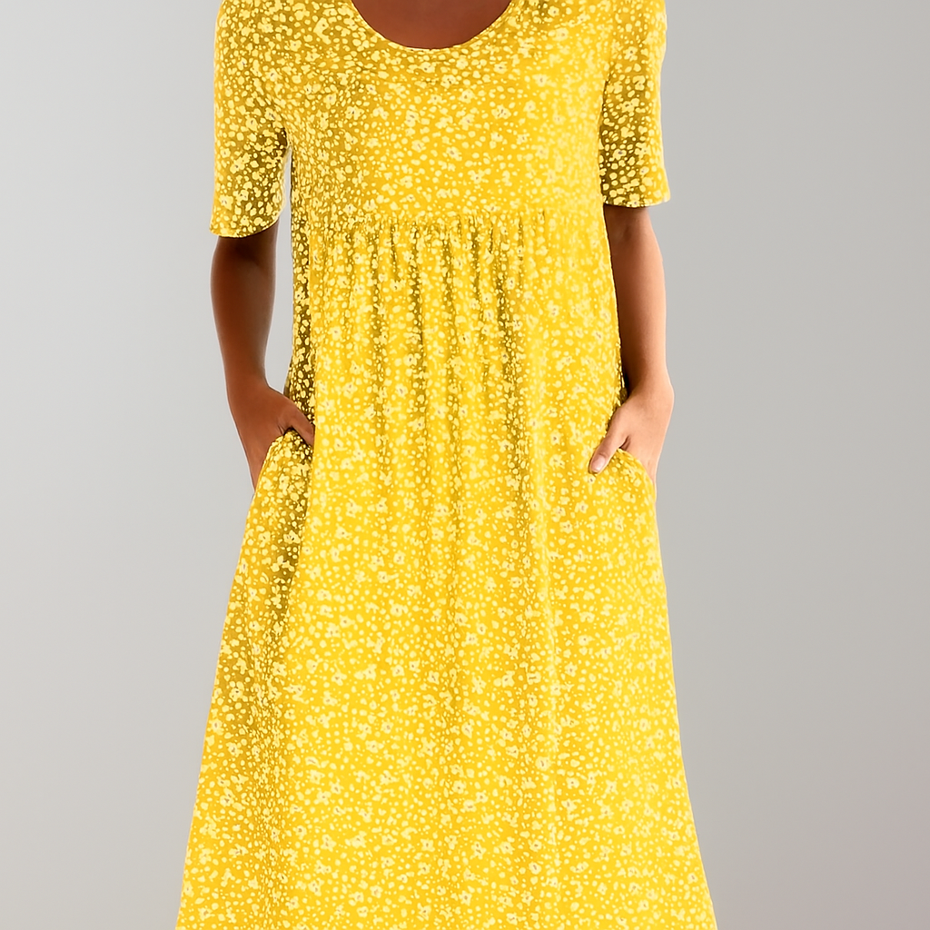 Women's Floral Midi Dress High Waist With Pockets