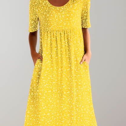 Women's Floral Midi Dress High Waist With Pockets