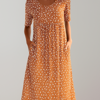 Women's Floral Midi Dress High Waist With Pockets