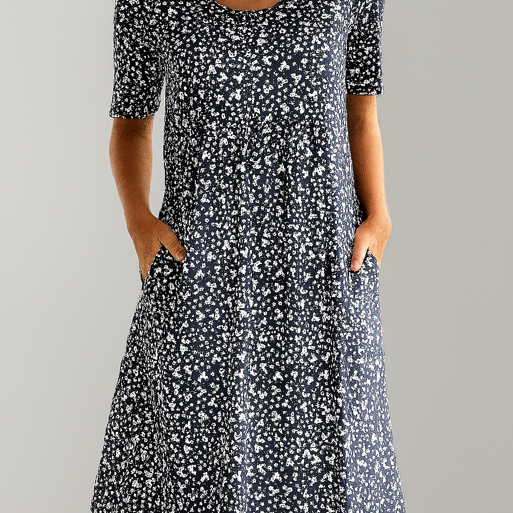 Women's Floral Midi Dress High Waist With Pockets