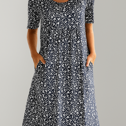 Women's Floral Midi Dress High Waist With Pockets