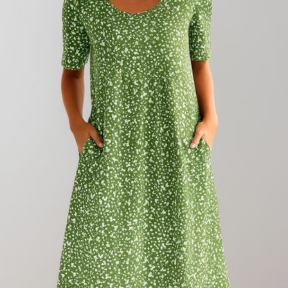 Women's Floral Midi Dress High Waist With Pockets
