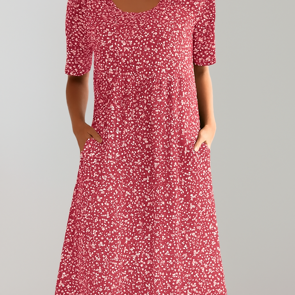 Women's Floral Midi Dress High Waist With Pockets