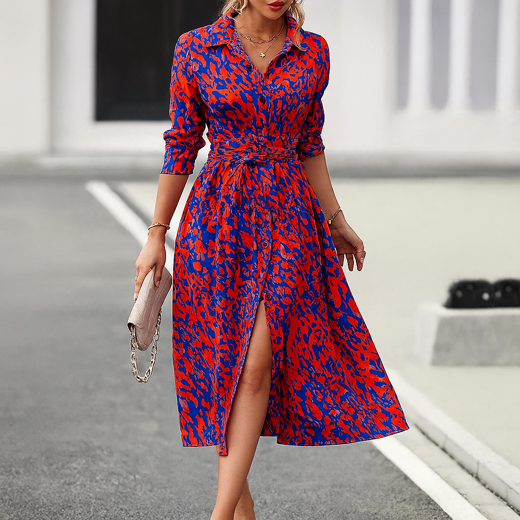 Women's A Line Shirt Dress with Slit - VibreMode