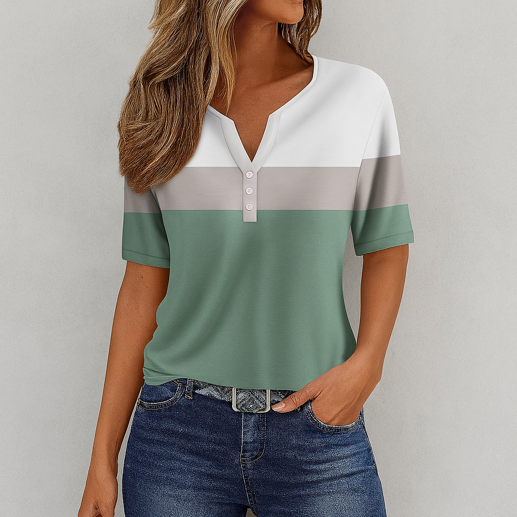 Women's V Neck T Shirt Soft Striped
