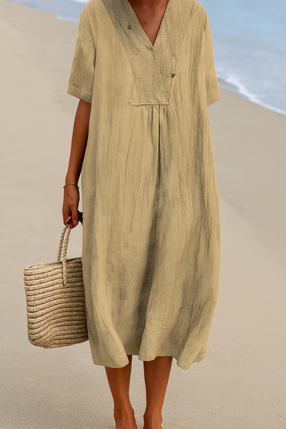 Women's Relaxed V-Neck Short Sleeve Beach Dress