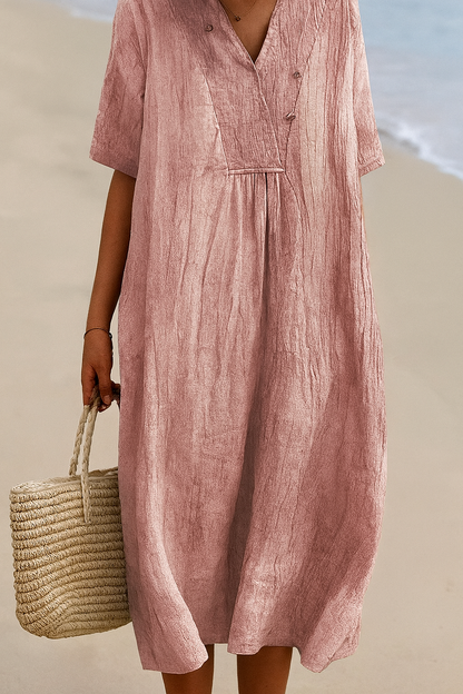 Women's Relaxed V-Neck Short Sleeve Beach Dress