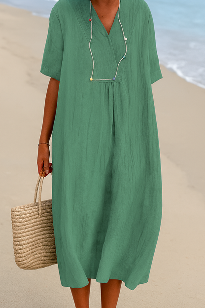 Women's Relaxed V-Neck Short Sleeve Beach Dress