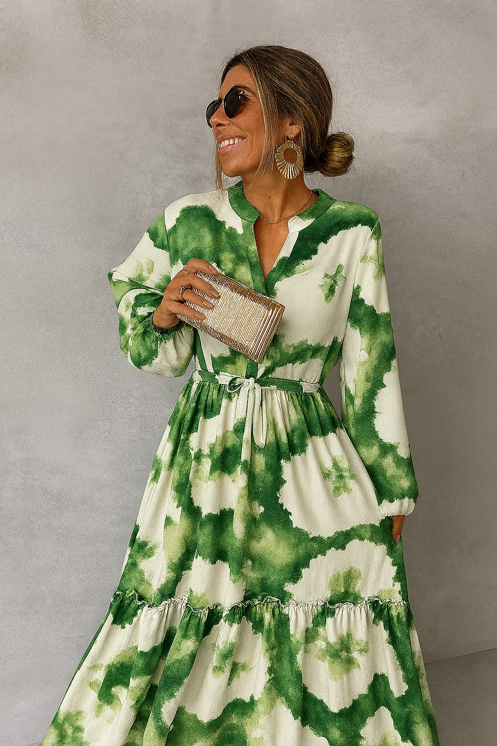 Women's Long Sleeve V Neck Maxi Dress - VibreMode