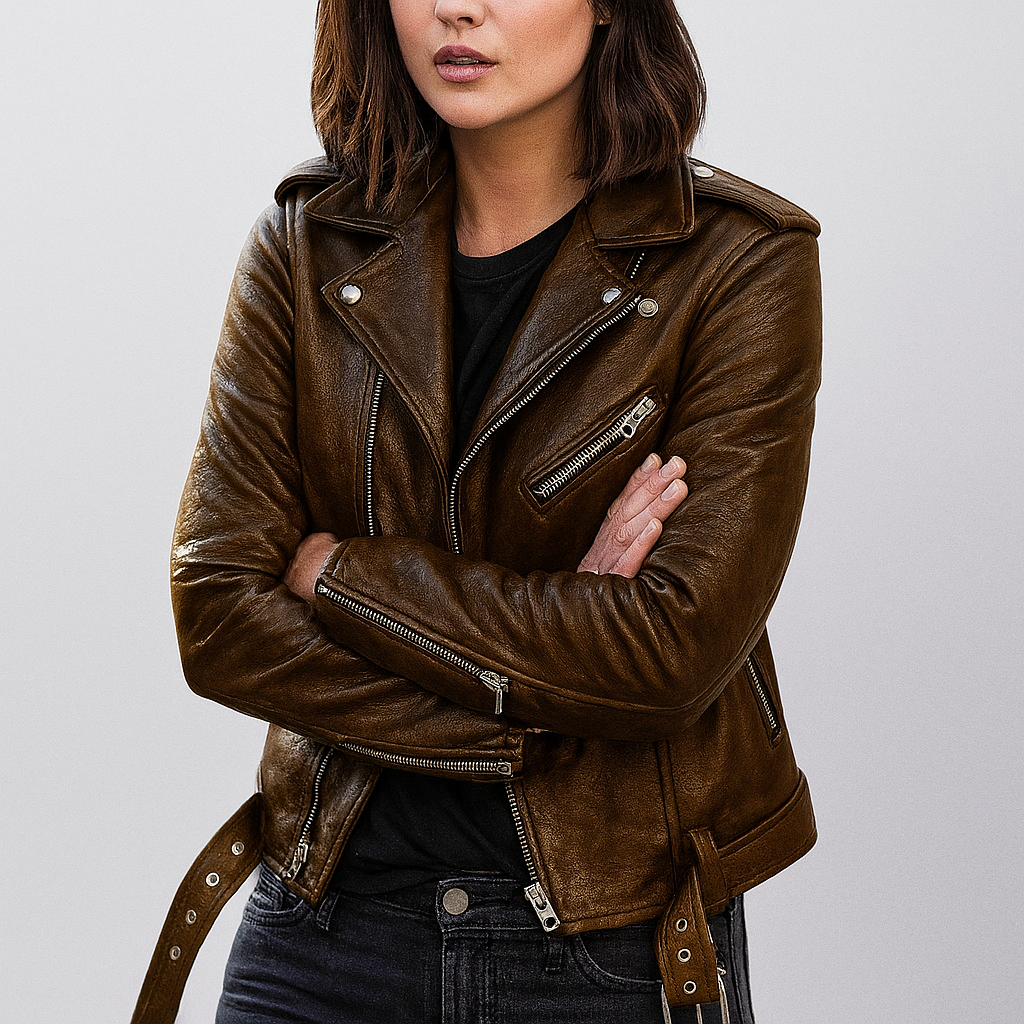 Women's Leather Biker Jacket Slim Fit