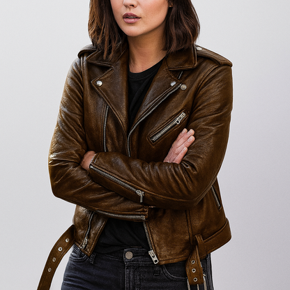 Women's Leather Biker Jacket Slim Fit