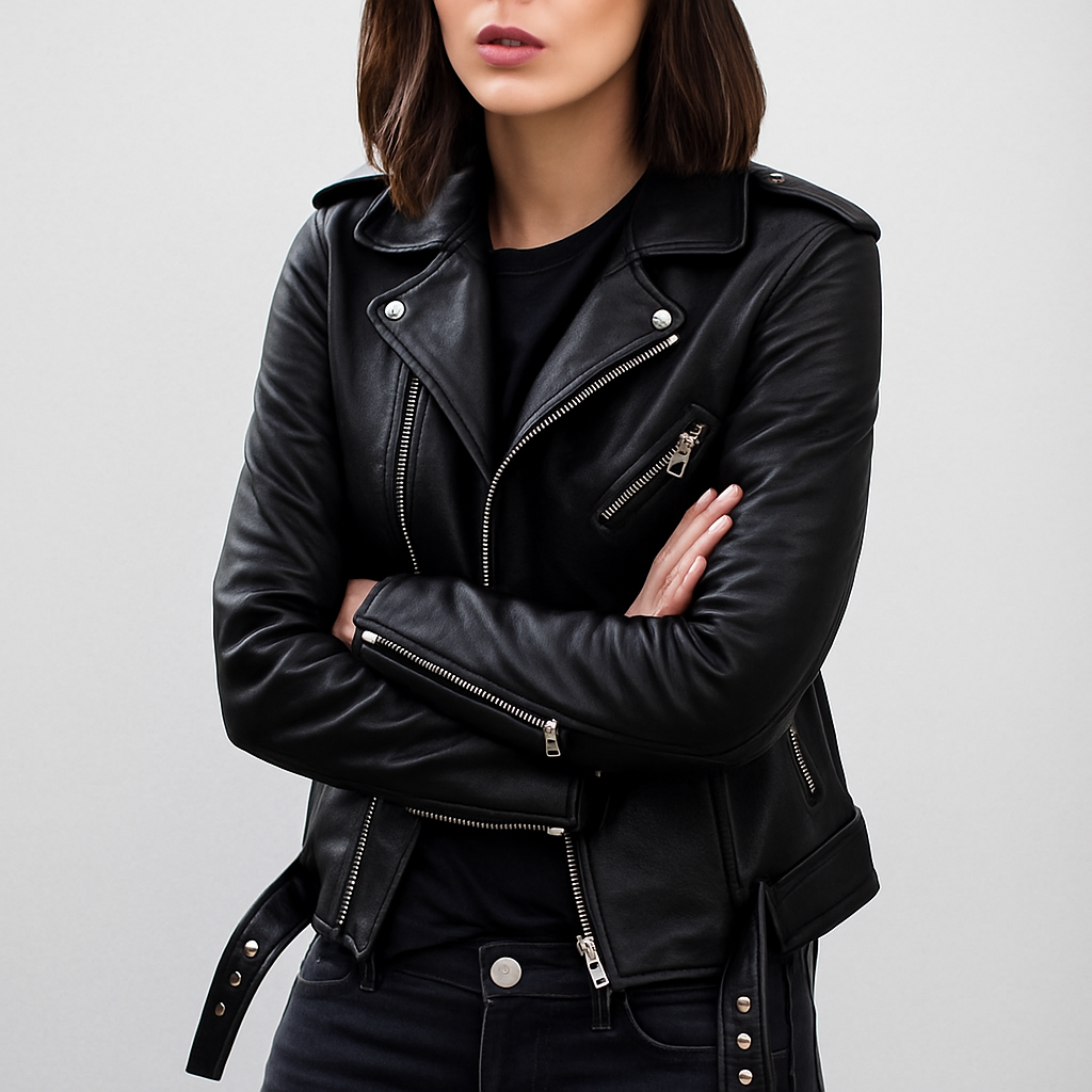 Women's Leather Biker Jacket Slim Fit