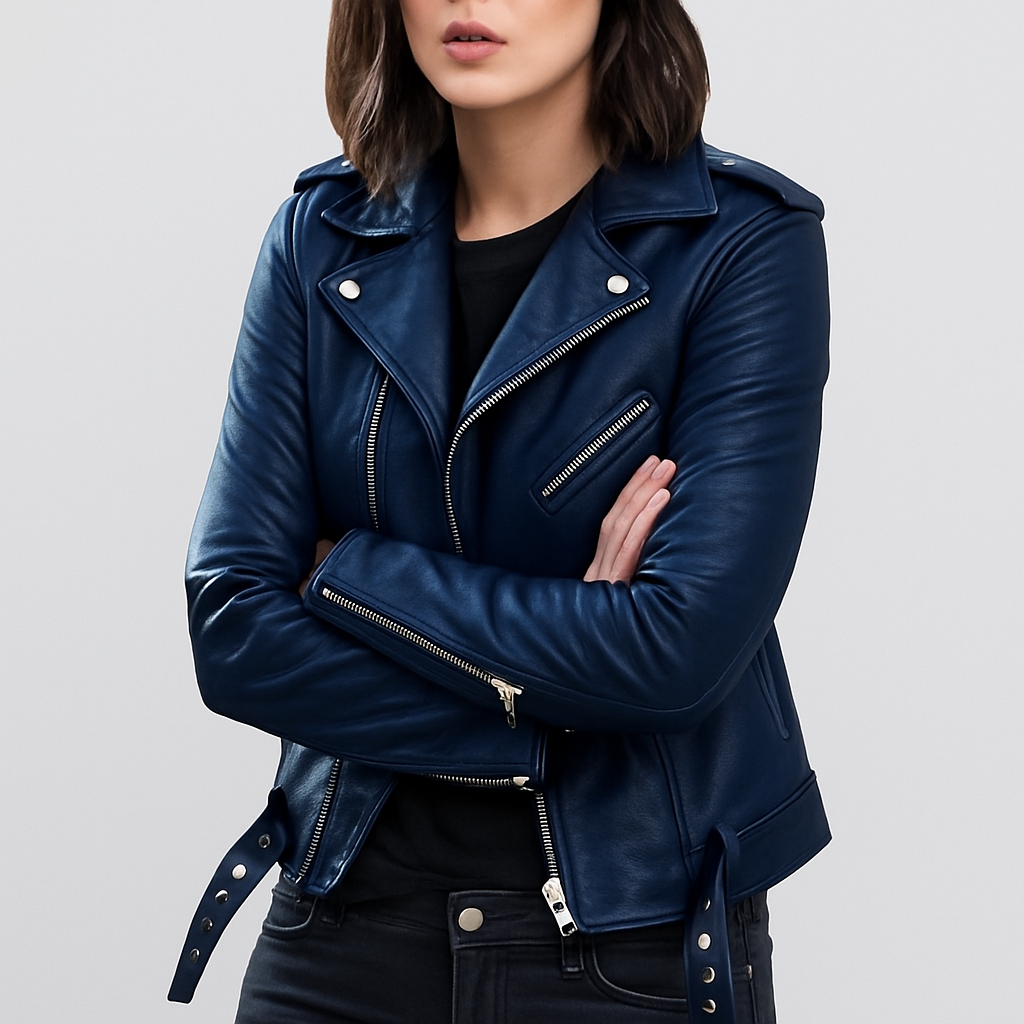 Women's Leather Biker Jacket Slim Fit