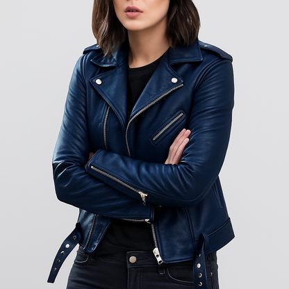 Women's Leather Biker Jacket Slim Fit