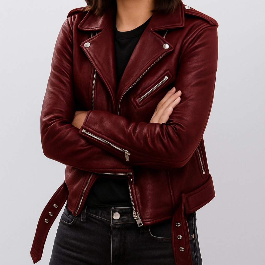 Women's Leather Biker Jacket Slim Fit - VibreMode