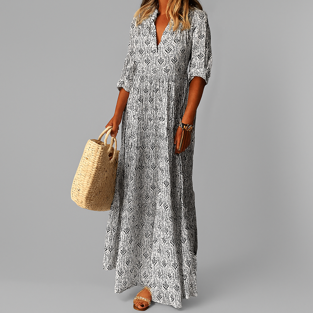 Women's Cotton Maxi Dress Vintage Print Lightweight