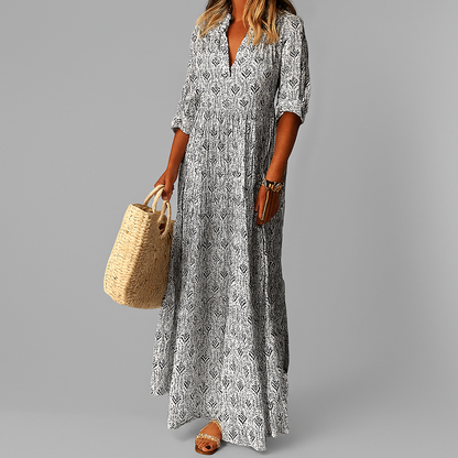 Women's Cotton Maxi Dress Vintage Print Lightweight