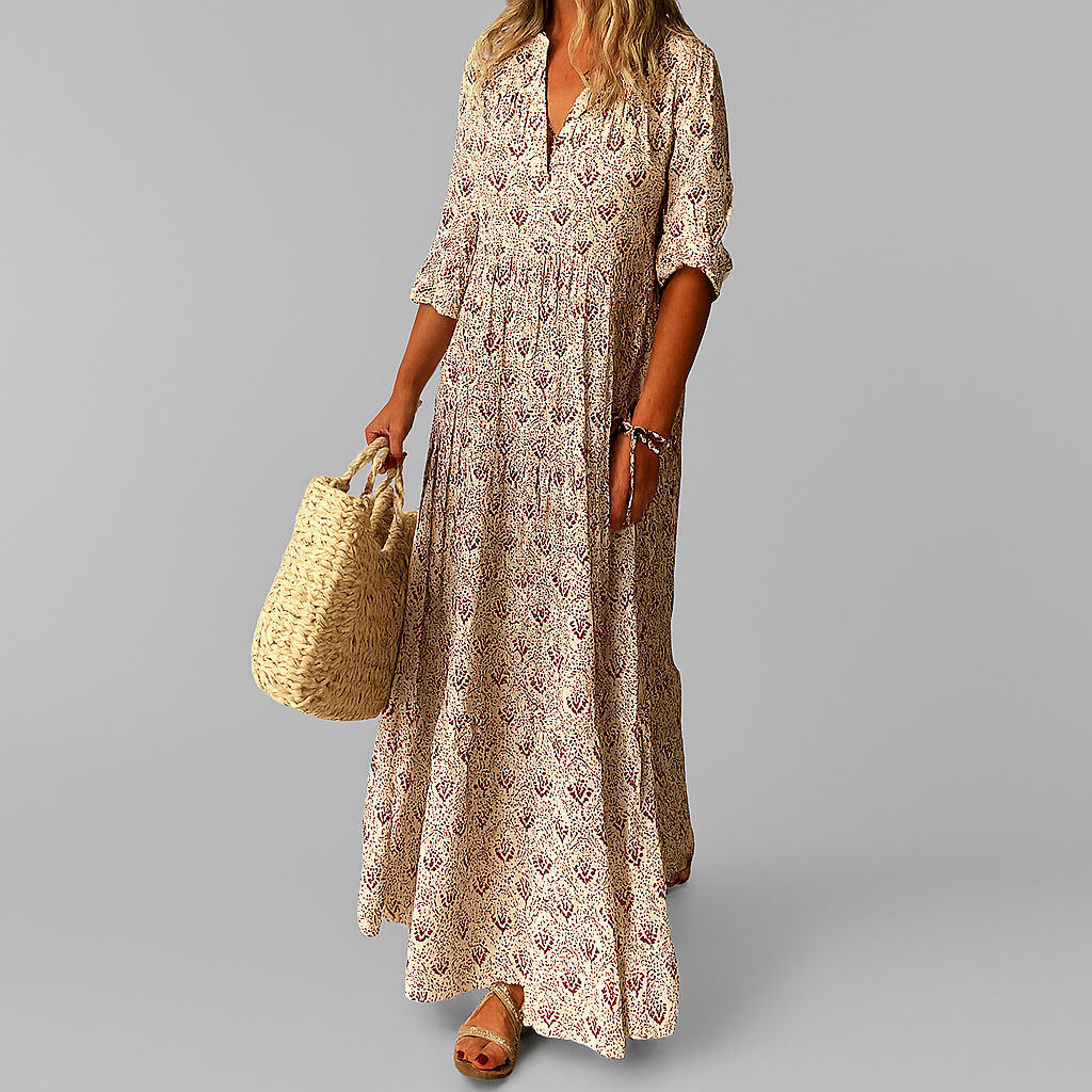 Women's Cotton Maxi Dress Vintage Print Lightweight