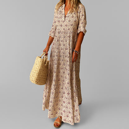 Women's Cotton Maxi Dress Vintage Print Lightweight