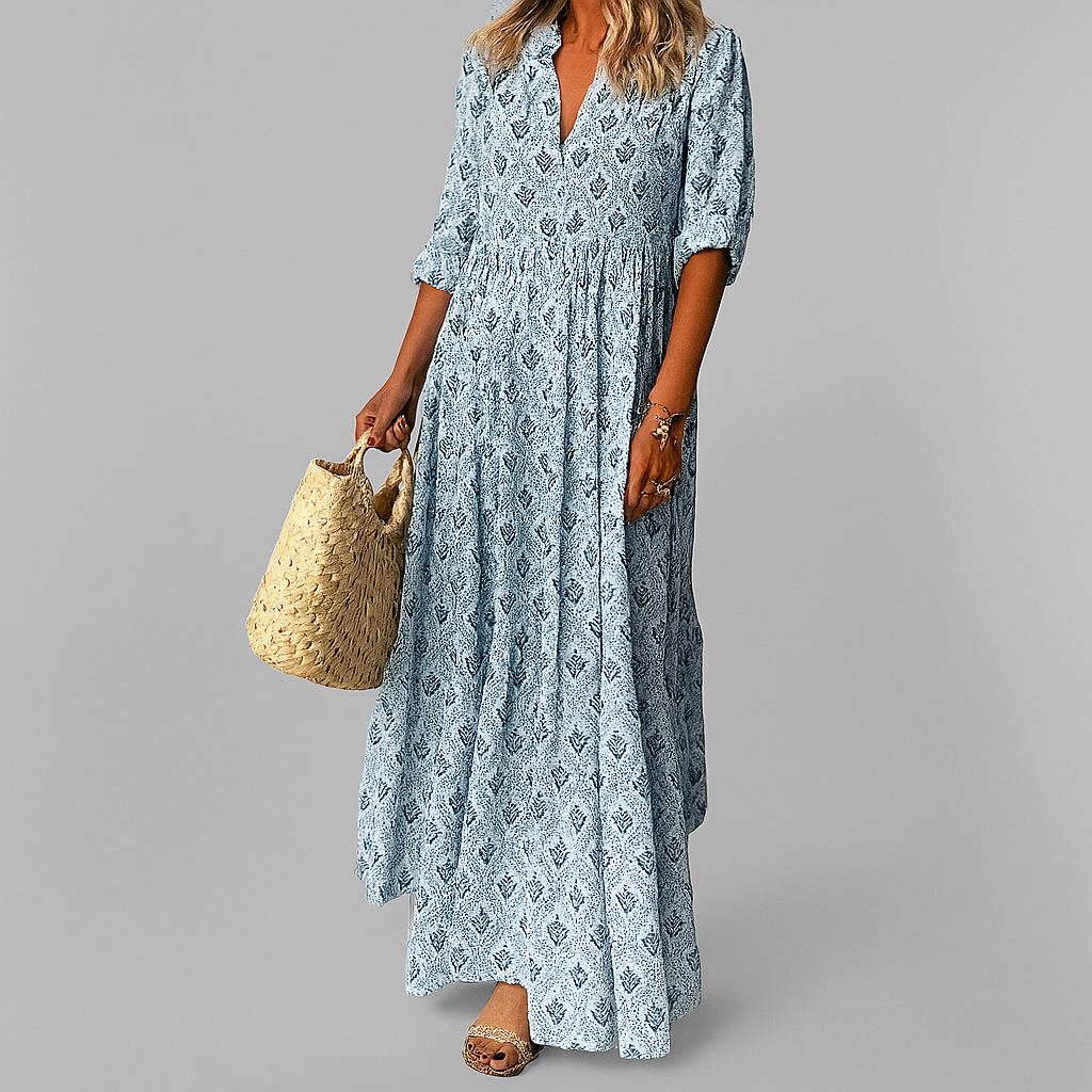 Women's Cotton Maxi Dress Vintage Print Lightweight - VibreMode