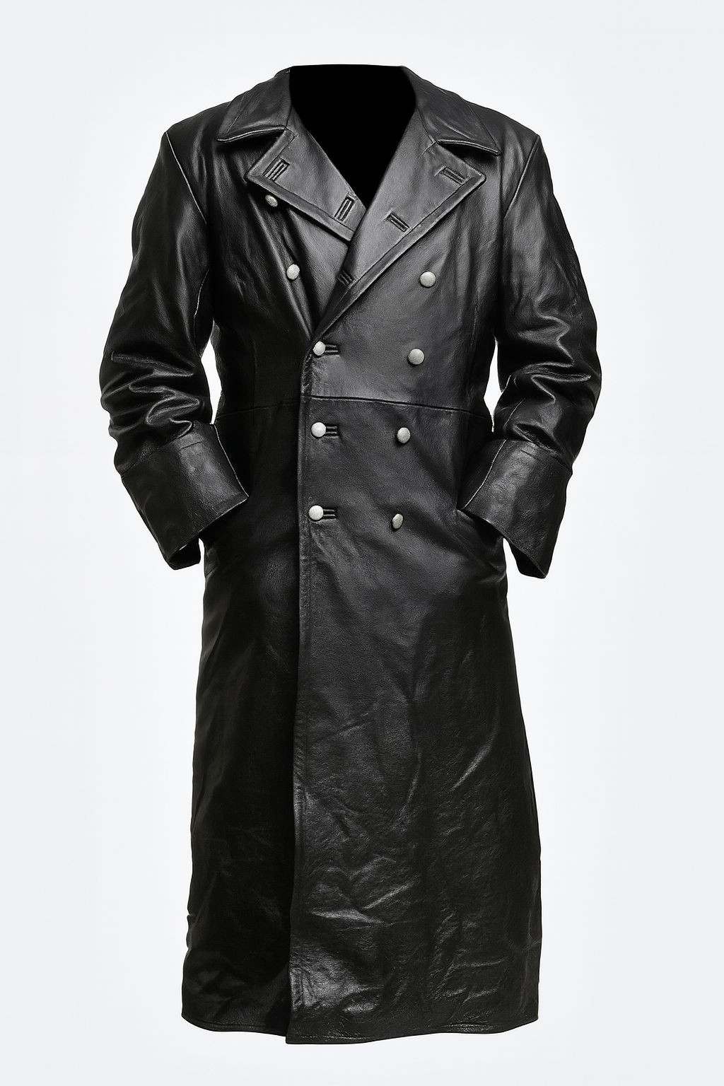 Men's Leather Trench Coat Gothic Style Black - VibreMode