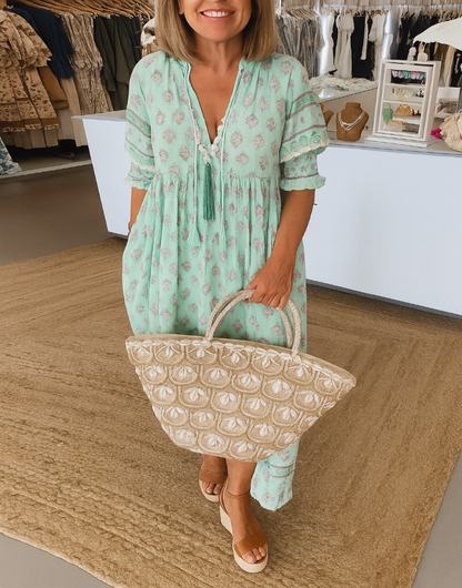Women's Bohemian Lantern Sleeve Maxi Dress