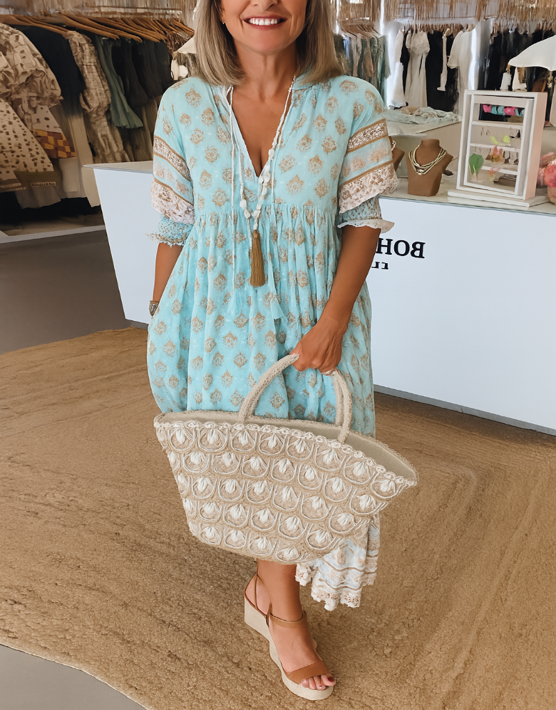 Women's Bohemian Lantern Sleeve Maxi Dress - VibreMode
