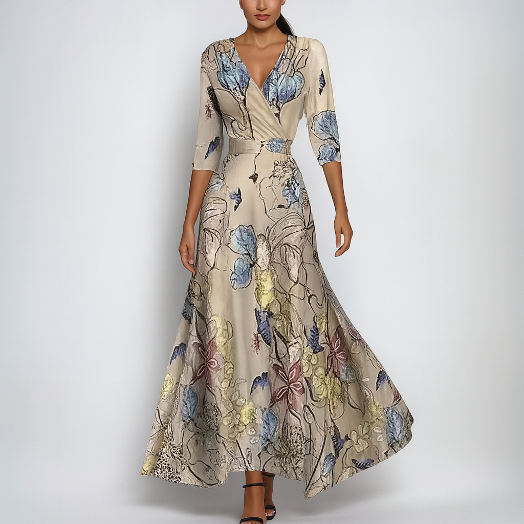 Women's V-Neck Maxi Dress Bohemian Style