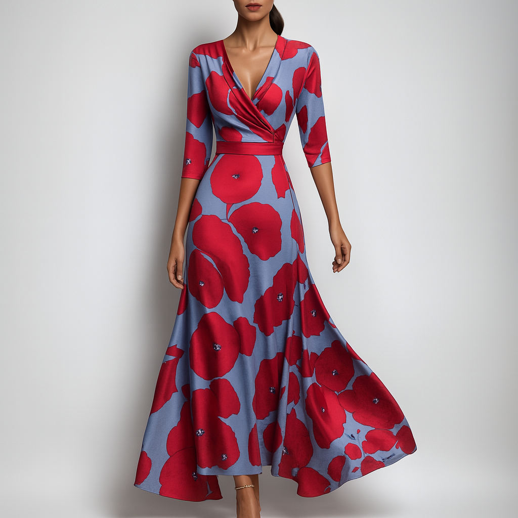 Women's V-Neck Maxi Dress Bohemian Style - VibreMode