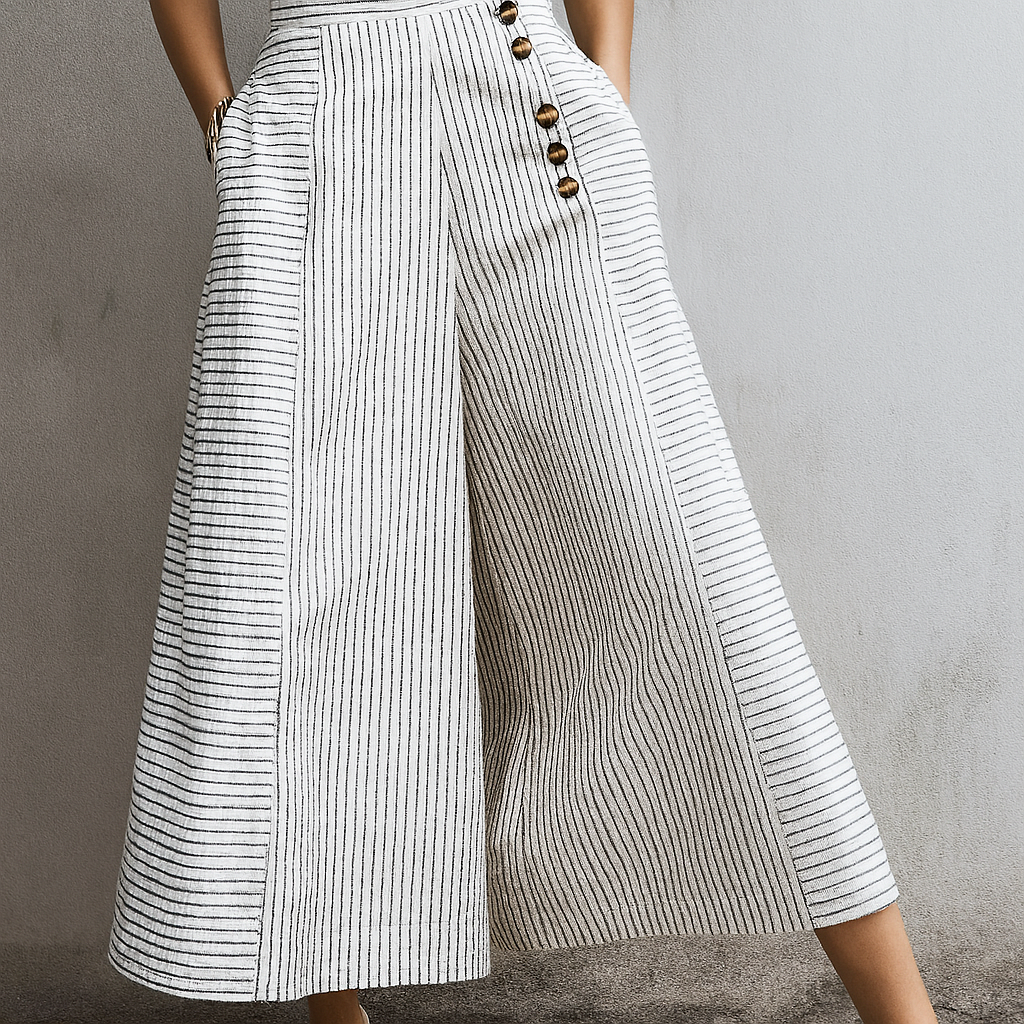 Women's Striped High Waist Wide Leg Pants Lightweight - VibreMode