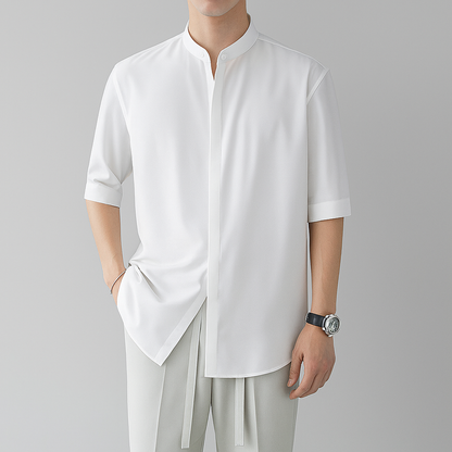 Men's Mandarin Collar Long Sleeve Shirt