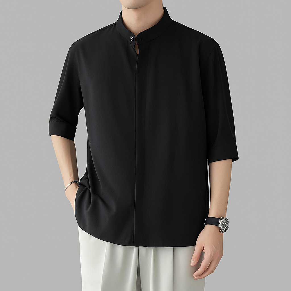 Men's Mandarin Collar Long Sleeve Shirt