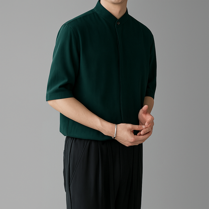Men's Mandarin Collar Long Sleeve Shirt - VibreMode