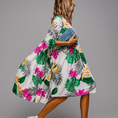 Women's Midi Shirt Dress Floral Print Oversized