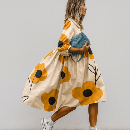 Women's Midi Shirt Dress Floral Print Oversized