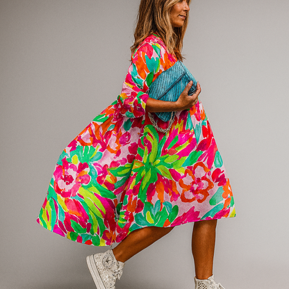 Women's Floral Midi Dress Cotton Oversized Print - VibreMode