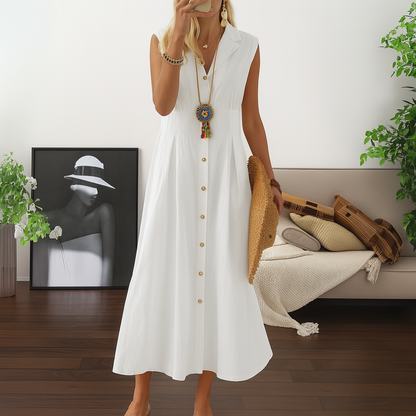 Women's Flowy Maxi Dress A Line Button Down