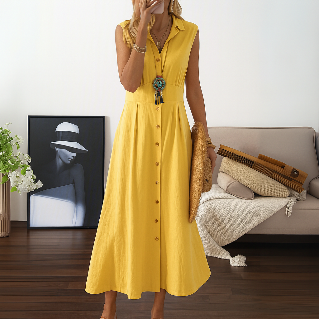 Women's Flowy Maxi Dress A Line Button Down